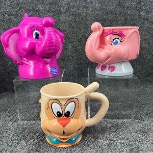 Lot Of 3 Ringling Brothers Barnum & Bailey Circus Cups 2 Pink Elephant & Monkey